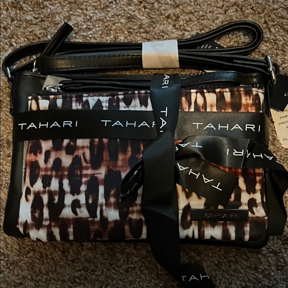 Tahari Black Crossbody Bag and Leopard Print  Wristlet
